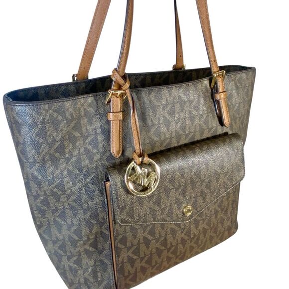 Michael Kors Brown Jet Set Tote Bag Carry All Large Shoulder Bag Dual Handle - Picture 6 of 16